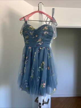 Blue Floral Tulle Party Dress for Girls